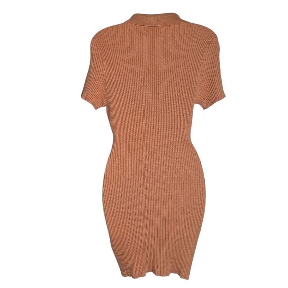 Abercrombie & Fitch Womens Bodycon Dress Short Sleeve Apricot Ribbed Mini Medium - Picture 7 of 11